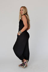 Perfect Timing Textured Jumpsuit (Black)