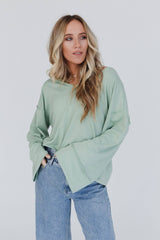 Love It V Neckline Sweater Top (Light Sage)