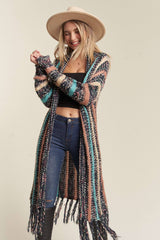 FRINGE HEM MULTI STRIPE CARDIGAN