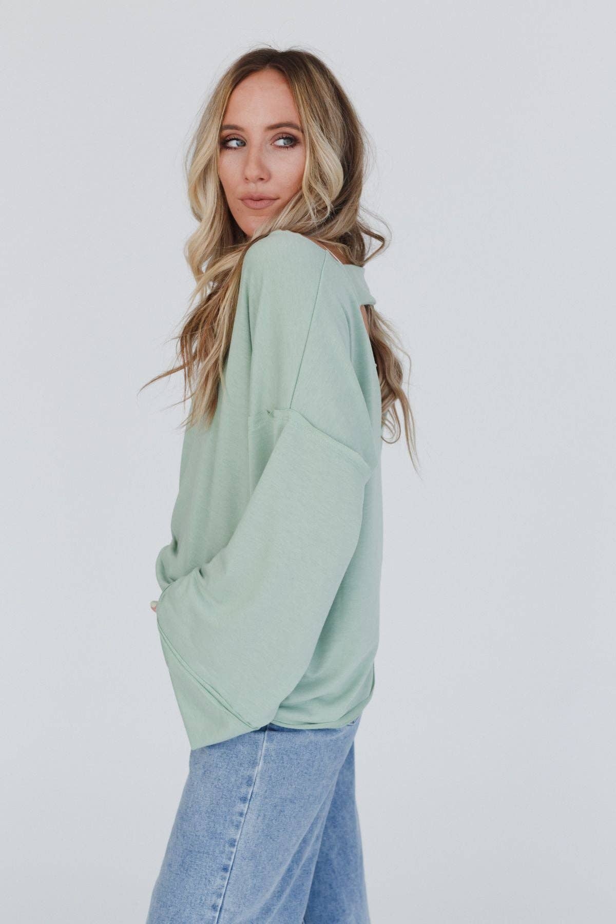 Love It V Neckline Sweater Top (Light Sage)