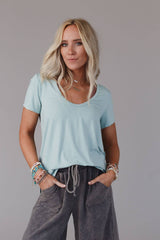 Scoop Neck Bralette Tee (Washed Seafoam)