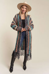 FRINGE HEM MULTI STRIPE CARDIGAN