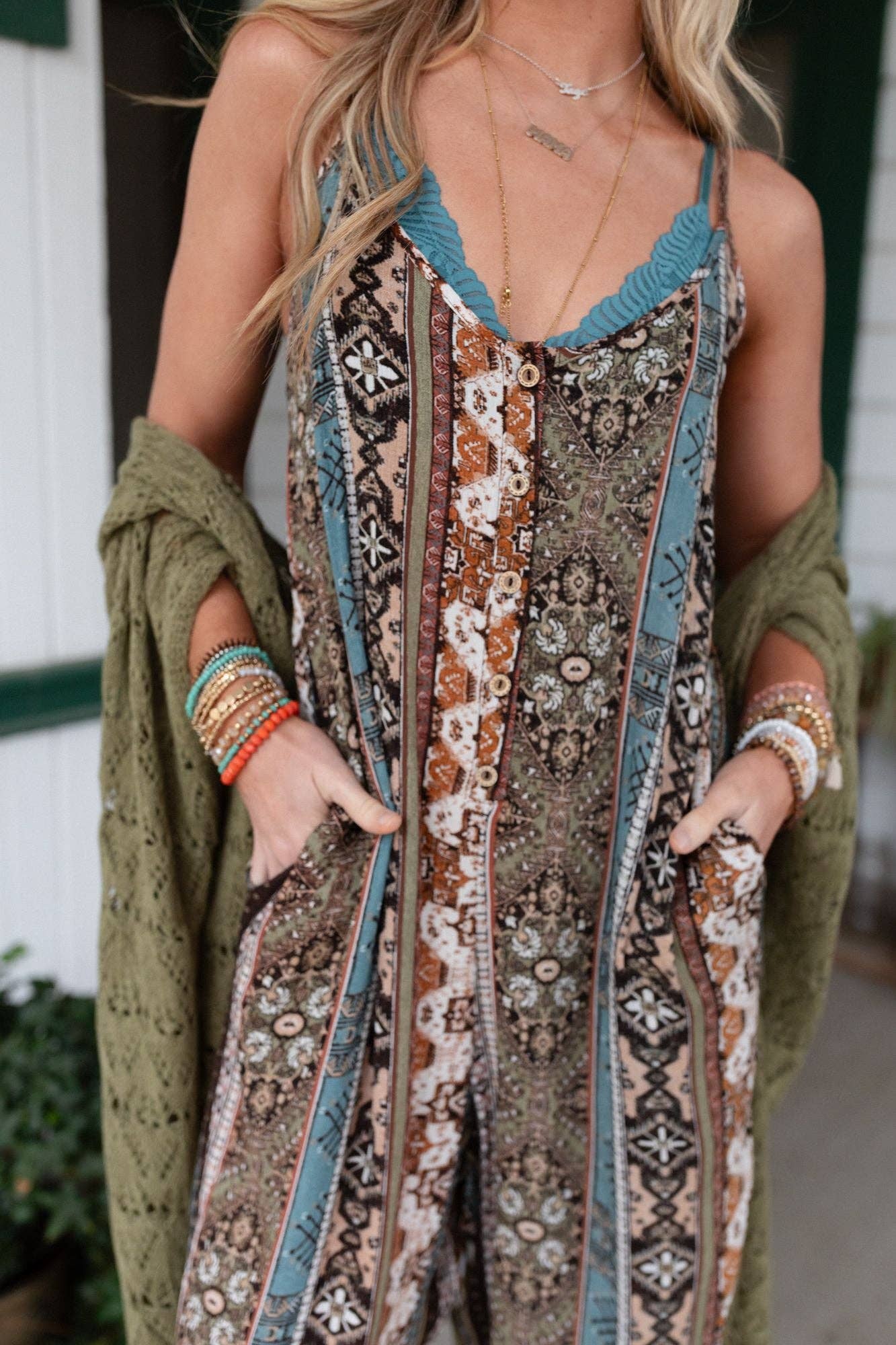 Hanging Gardens Jumpsuit (Olive Teal)