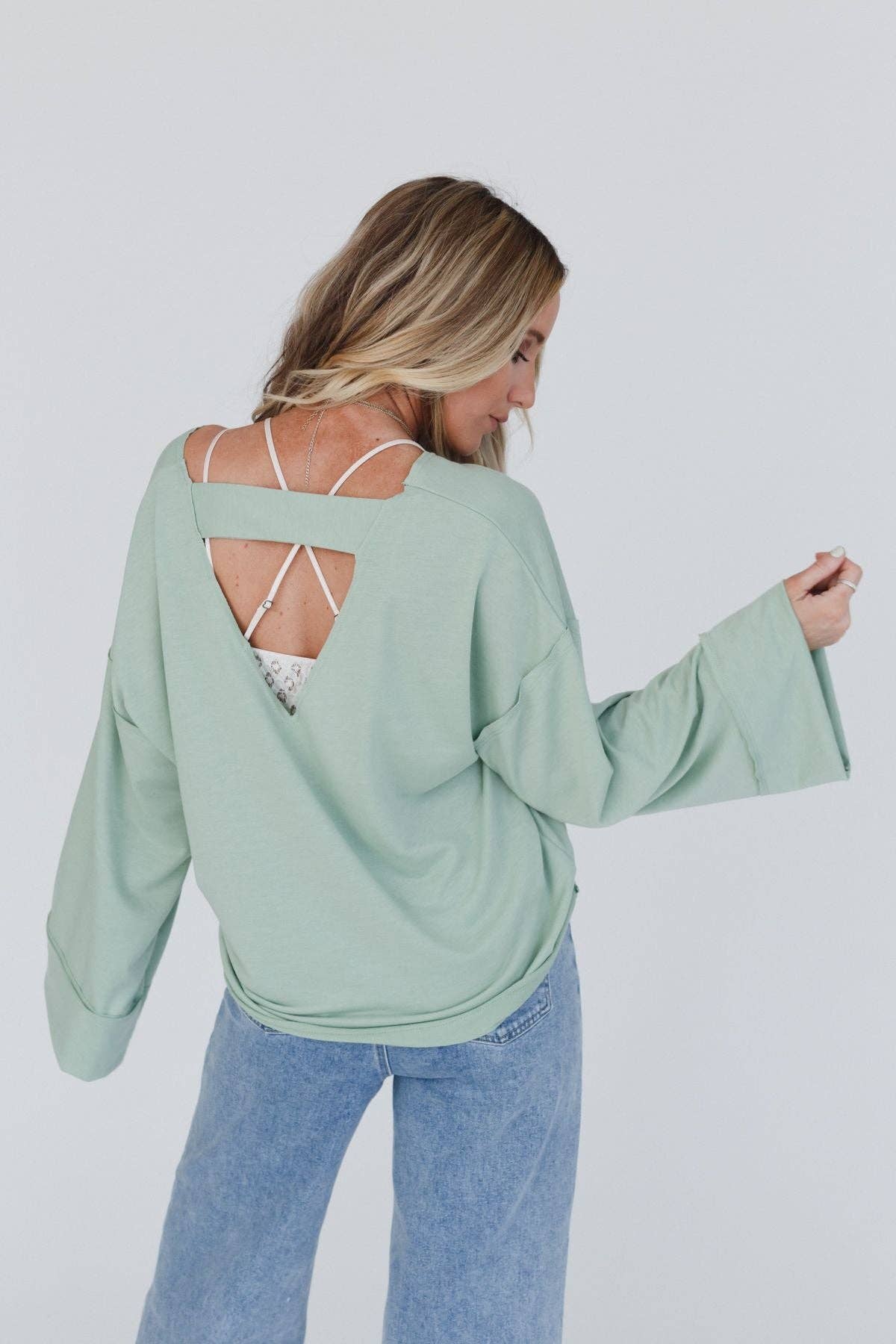 Love It V Neckline Sweater Top (Light Sage)