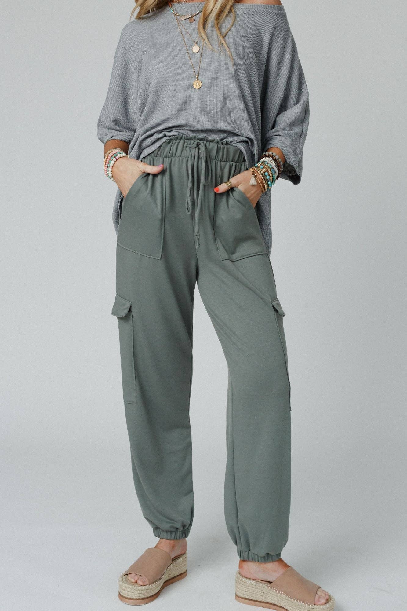 【TREEMINGBIRD】韓国人気◆Easy Wear Set-up Pants TREEMINGBIRD] 2-way Folded Wrap Skirt-pants [ Dark Gray
